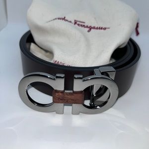 Adjustable & Reversible Gancini Buckle Belt with Briarwood Detail